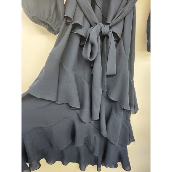 Alice + Olivia Kye V-Neck Ruffle Midi Dress Size 0 Navy #1C421 - Picture 6 of 12